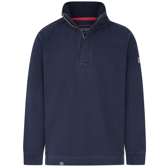 Marine - Front - Lazy Jacks Mens Textured Quarter Zip Sweatshirt