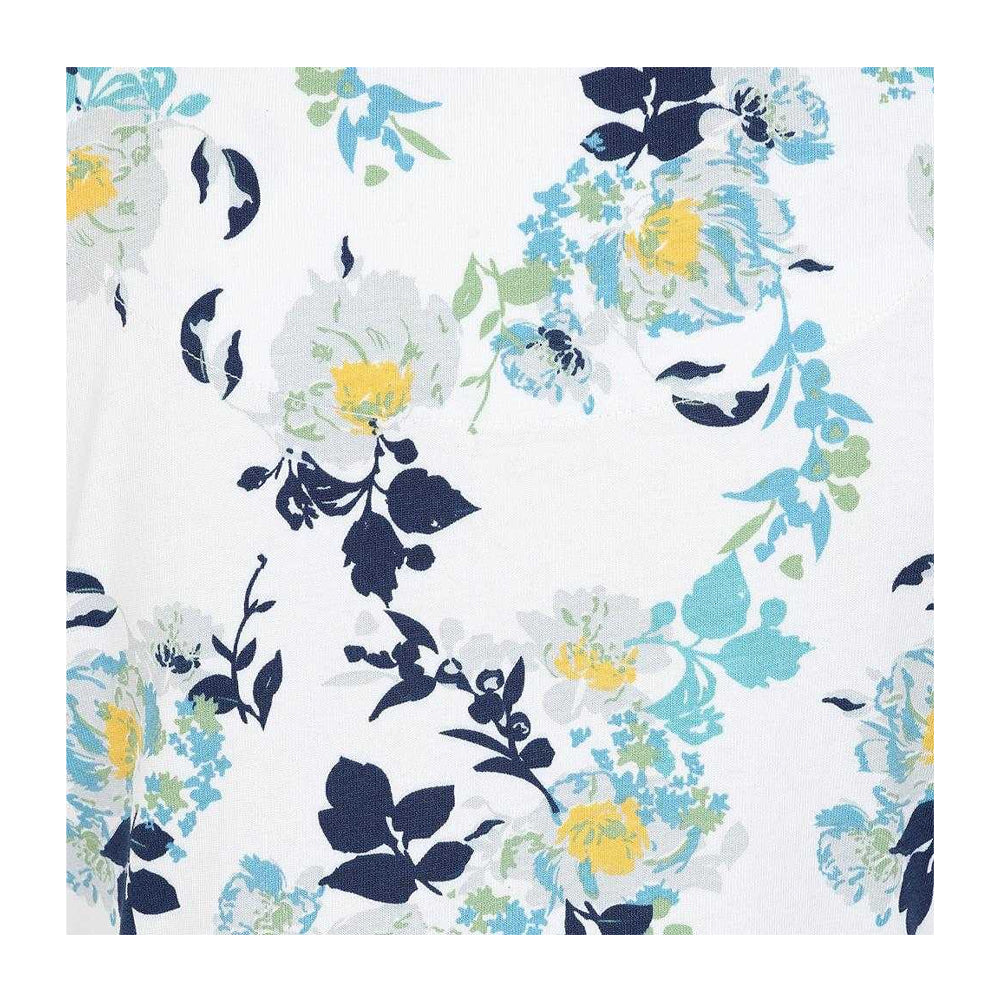 White-Blue-Green - Lifestyle - Lazy Jacks Womens-Ladies Fleur Printed Cotton Slub T-Shirt
