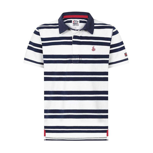 White - Front - Lazy Jacks Mens Narrow Stripe Short-Sleeved Rugby Polo Shirt