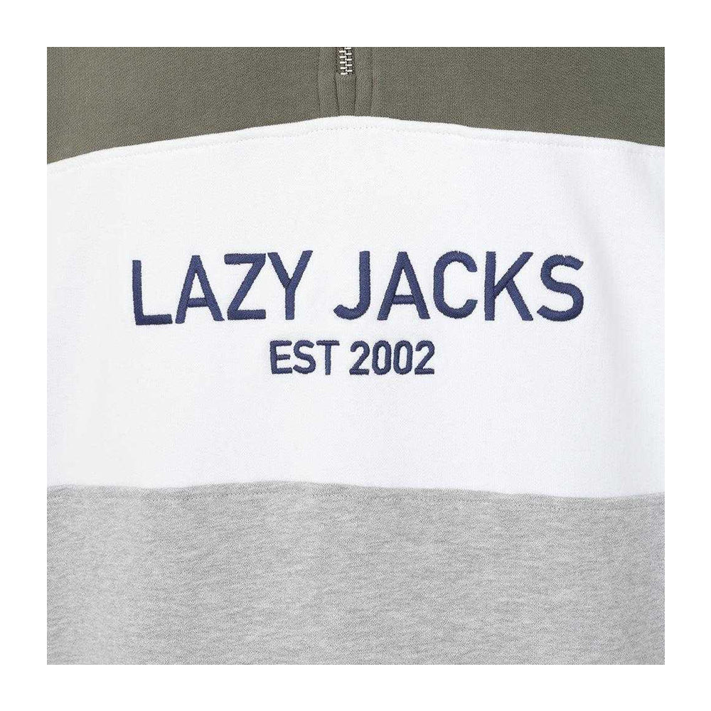Khaki Green-Grey Marl - Lifestyle - Lazy Jacks Mens Contrast Quarter Zip Sweatshirt