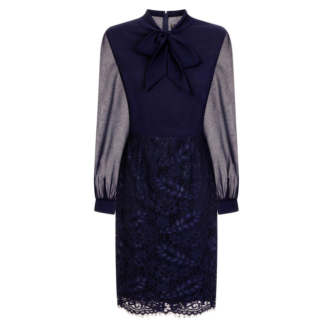 Navy - Pack Shot - Paper Dolls Womens-Ladies Vale Pussybow Lace Skirt Dress