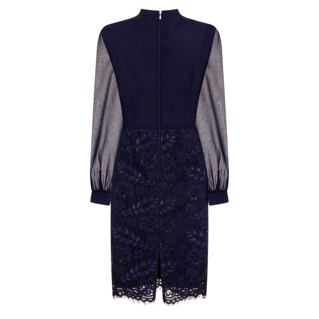 Navy - Close up - Paper Dolls Womens-Ladies Vale Pussybow Lace Skirt Dress