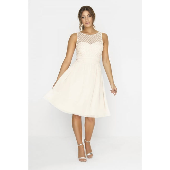 Nude - Back - Little Mistress Womens-Ladies Lace Grid Prom Dress