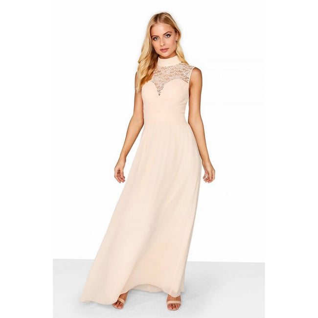 Nude - Side - Little Mistress Womens-Ladies Lace Yoke Maxi Dress