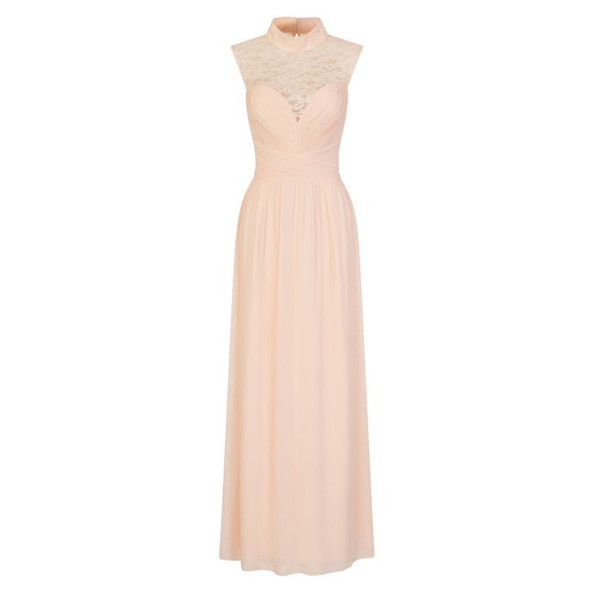 Nude - Front - Little Mistress Womens-Ladies Lace Yoke Maxi Dress