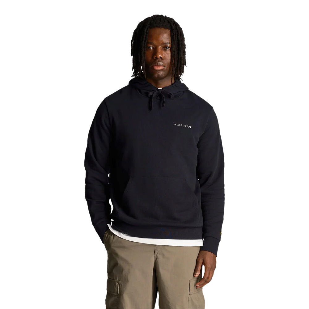 Jet Black-White - Back - Lyle & Scott Mens Embroidered Hoodie
