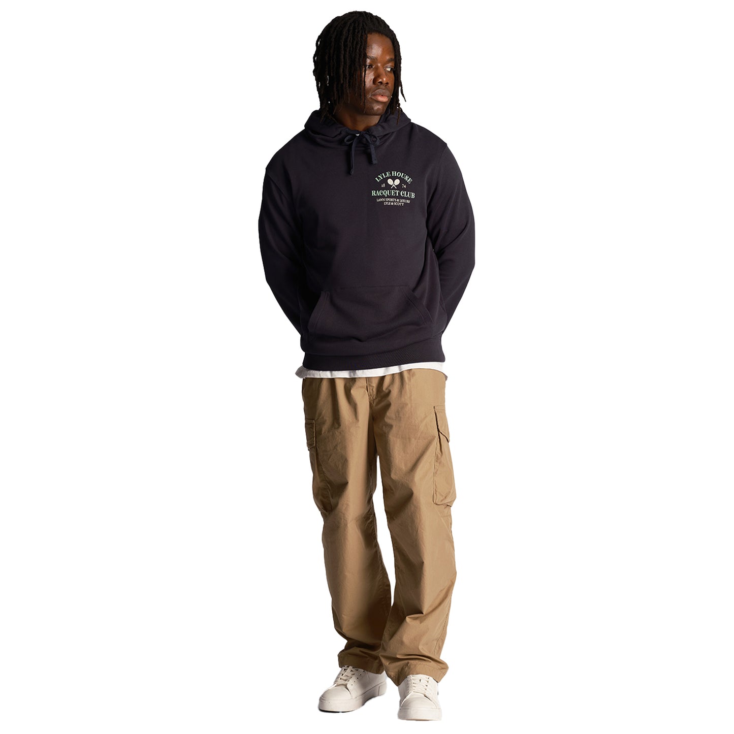 Dark Navy - Side - Lyle & Scott Mens Racquet Club Graphic Print Hoodie