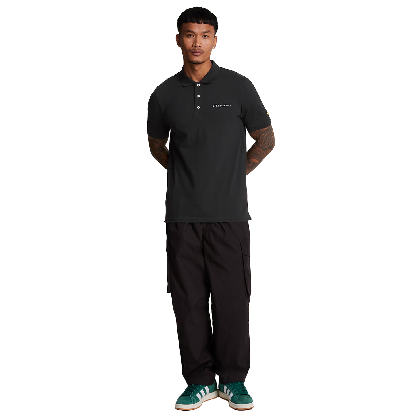 Jet Black-White - Lifestyle - Lyle & Scott Mens Embroidered Polo Shirt