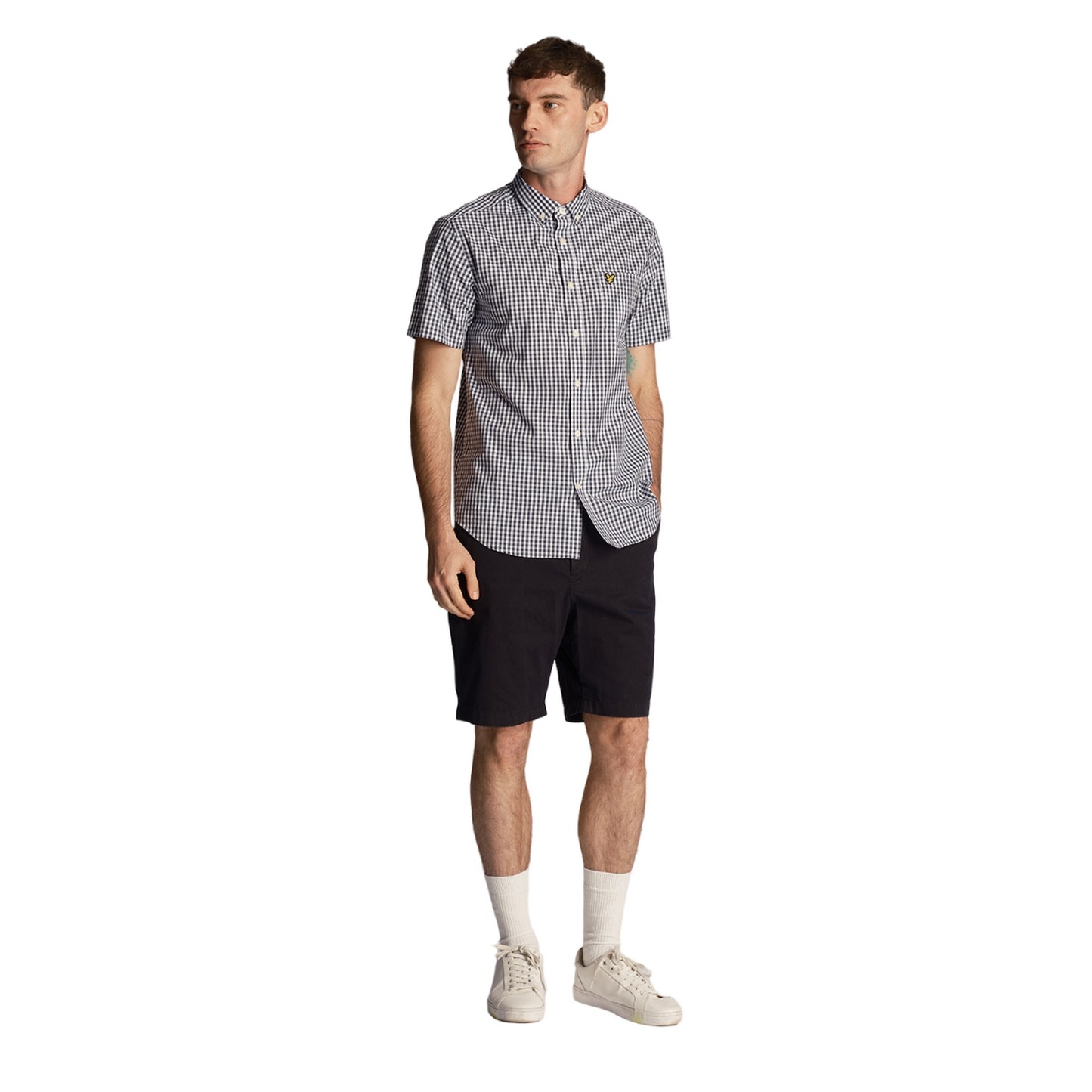 Navy-White - Side - Lyle & Scott Mens Gingham Slim Short-Sleeved Shirt