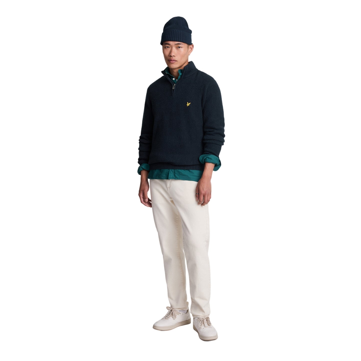 Dark Navy - Side - Lyle & Scott Mens Shaker Stitch Quarter Zip Pullover