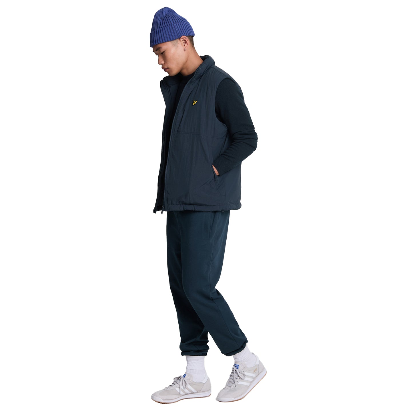 Dark Navy - Side - Lyle & Scott Mens Lambswool Mock Neck Jumper