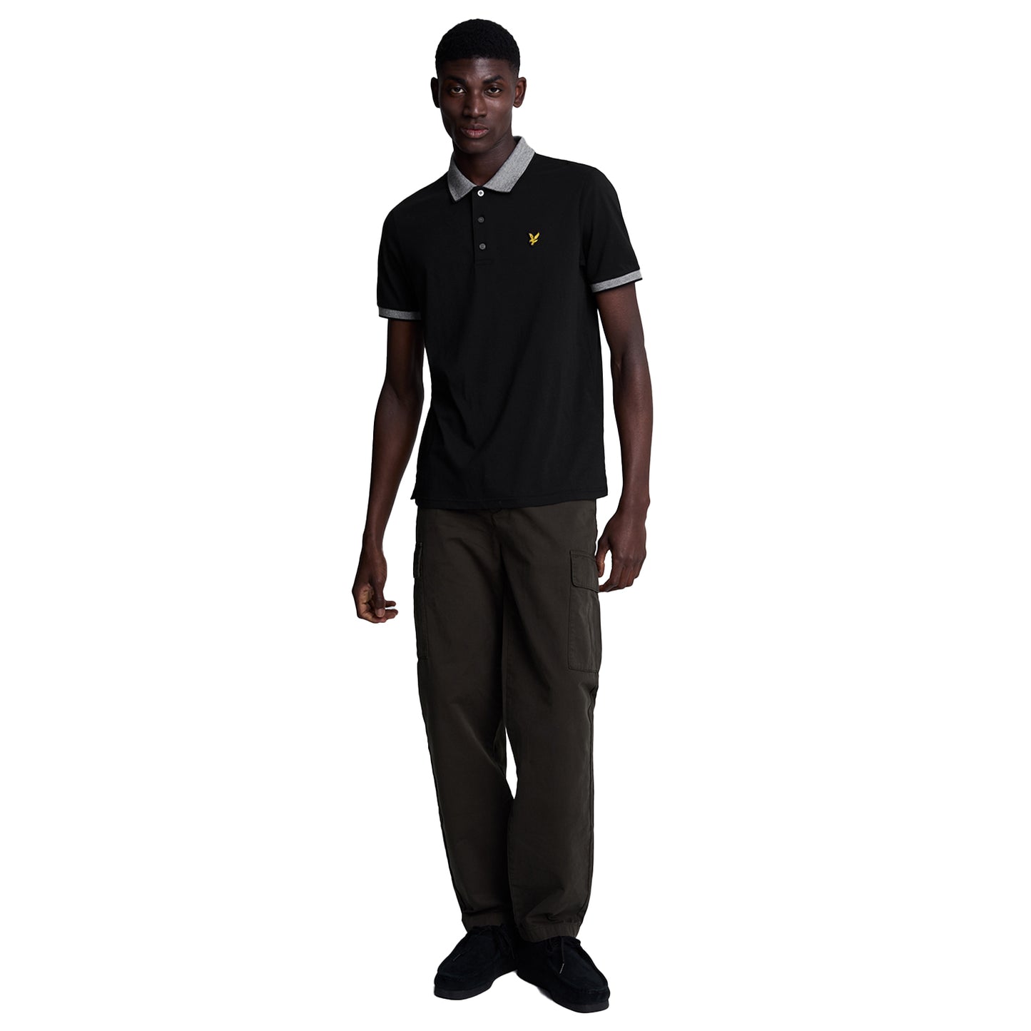 Jet Black-White - Side - Lyle & Scott Mens Logo Tipped Polo Shirt