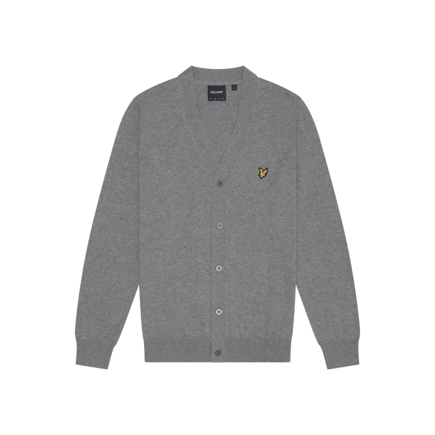 Mid Grey Marl - Front - Lyle & Scott Mens Cotton Merino V Neck Cardigan