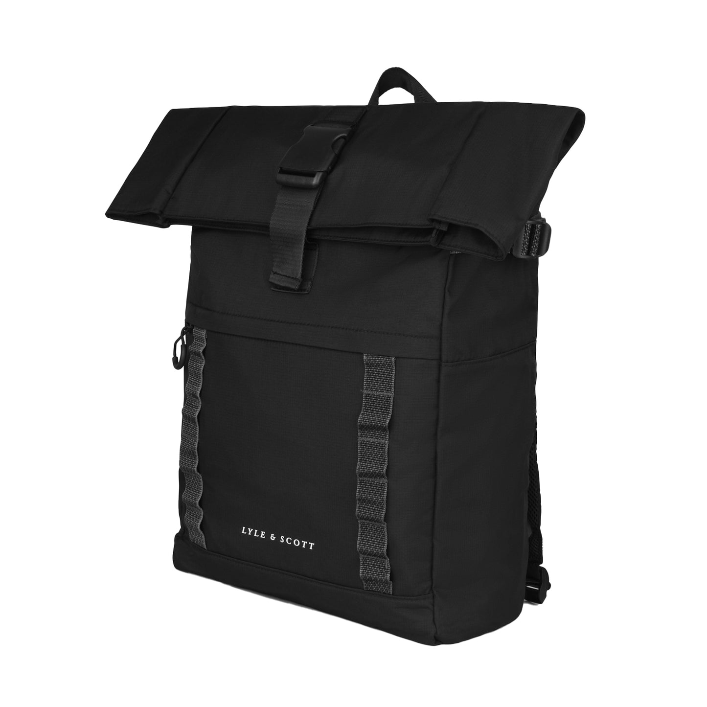 Jet Black - Front - Lyle & Scott Roll Top Ripstop Logo Backpack
