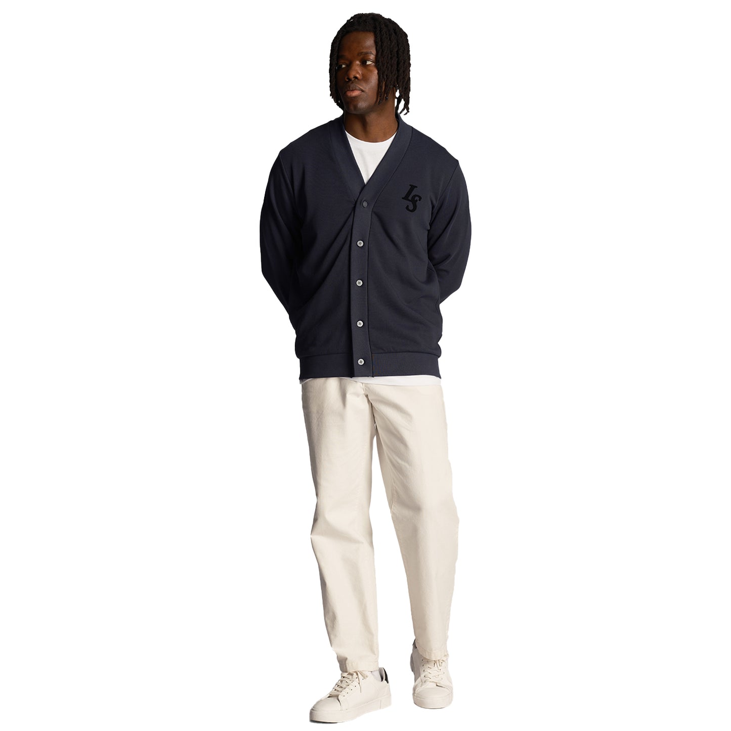 Dark Navy - Side - Lyle & Scott Mens Club Emblem Baseball Cardigan