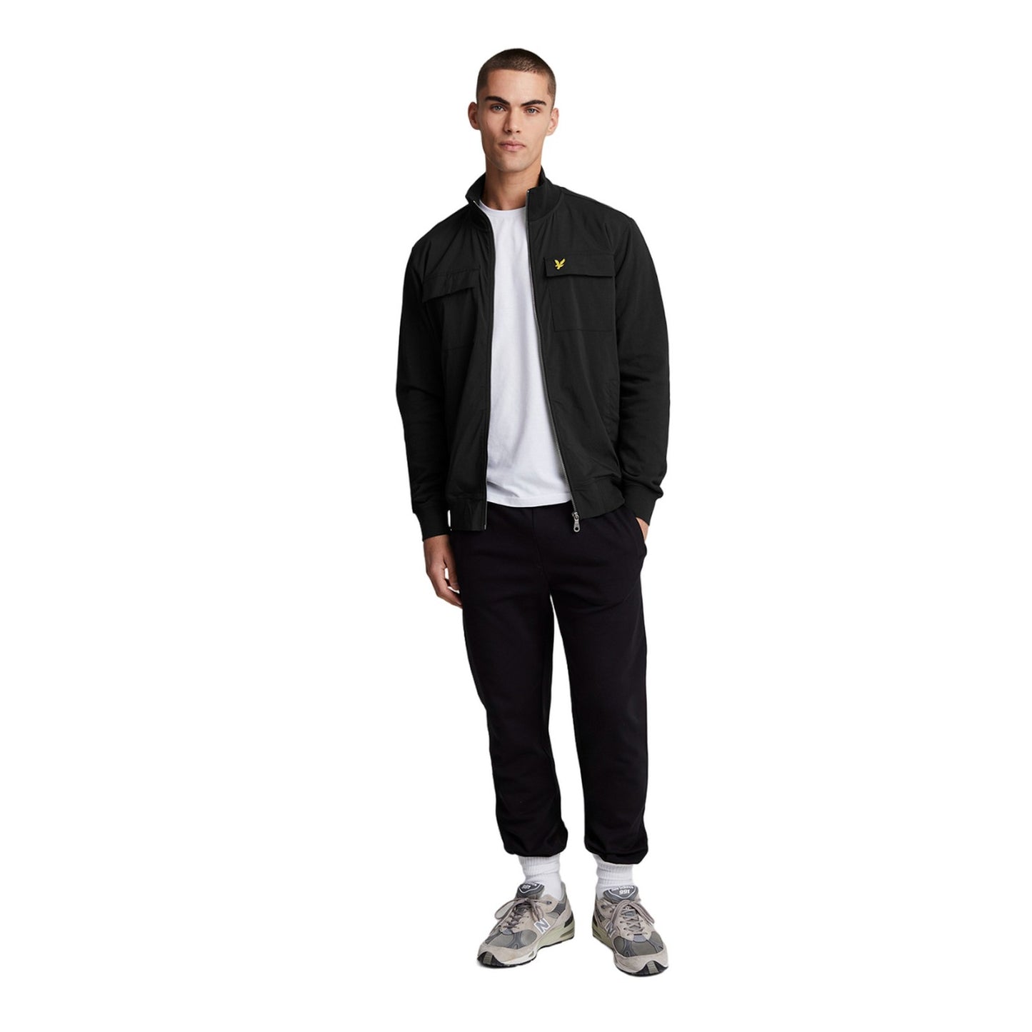 Jet Black - Side - Lyle & Scott Mens Hybrid Full Zip Track Jacket