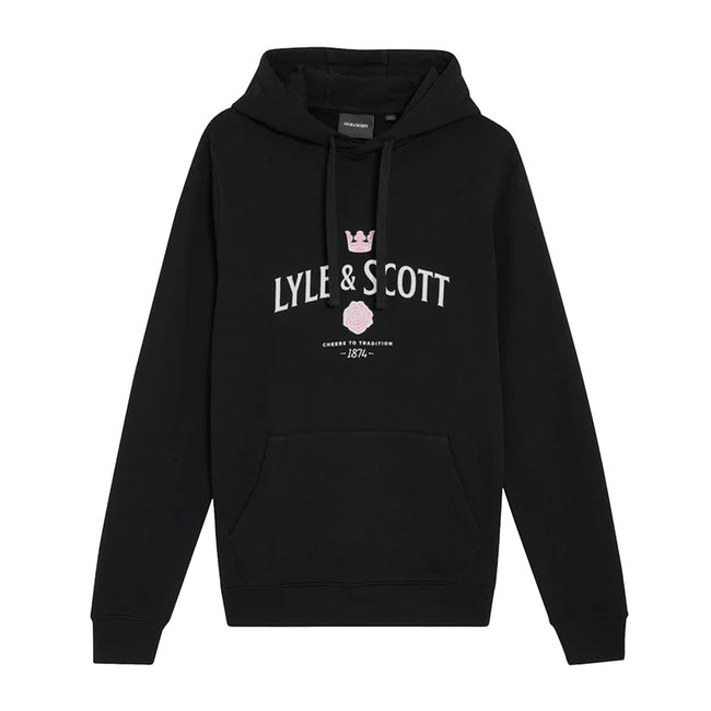 Jet Black - Front - Lyle & Scott Mens Cheers To Tradition Graphic Loopback Hoodie