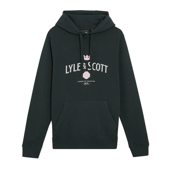 Dark Navy - Front - Lyle & Scott Mens Cheers To Tradition Graphic Loopback Hoodie