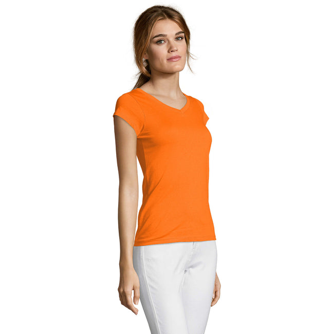 Orange - Side - SOLS Womens-Ladies Moon V Neck T-Shirt