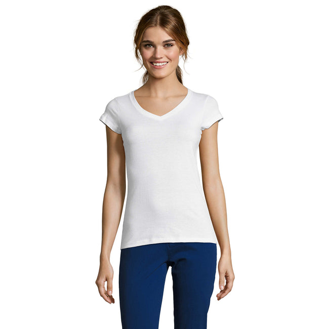 White - Front - SOLS Womens-Ladies Moon V Neck T-Shirt