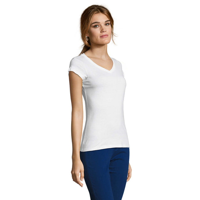 White - Side - SOLS Womens-Ladies Moon V Neck T-Shirt