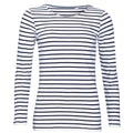 White-Navy - Front - SOLS Womens-Ladies Marine Striped Long-Sleeved T-Shirt