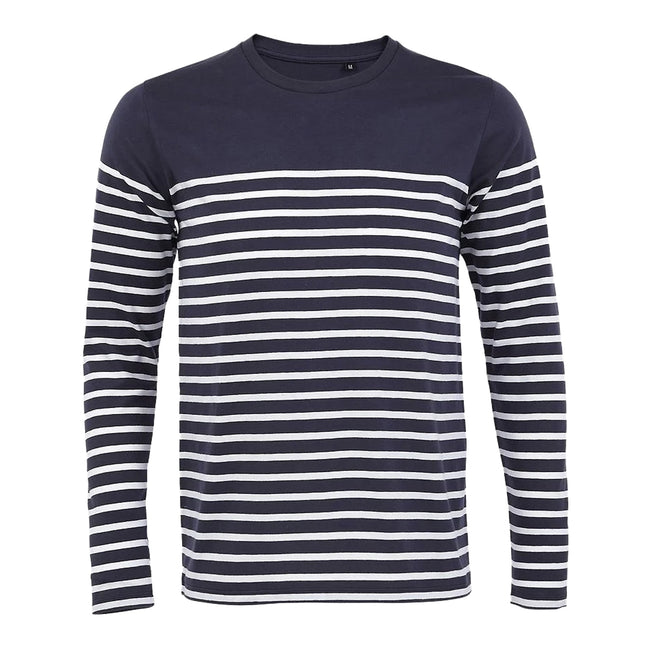French Navy-White - Front - SOLS Mens Matelot Striped Long-Sleeved T-Shirt