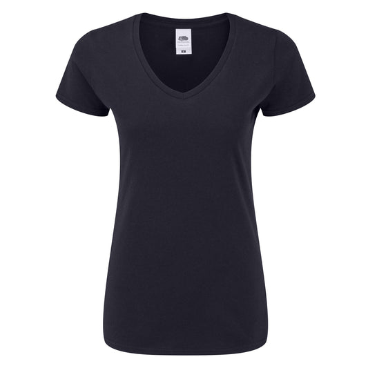Deep Navy - Front - Fruit of the Loom Womens-Ladies Iconic 150 V Neck T-Shirt