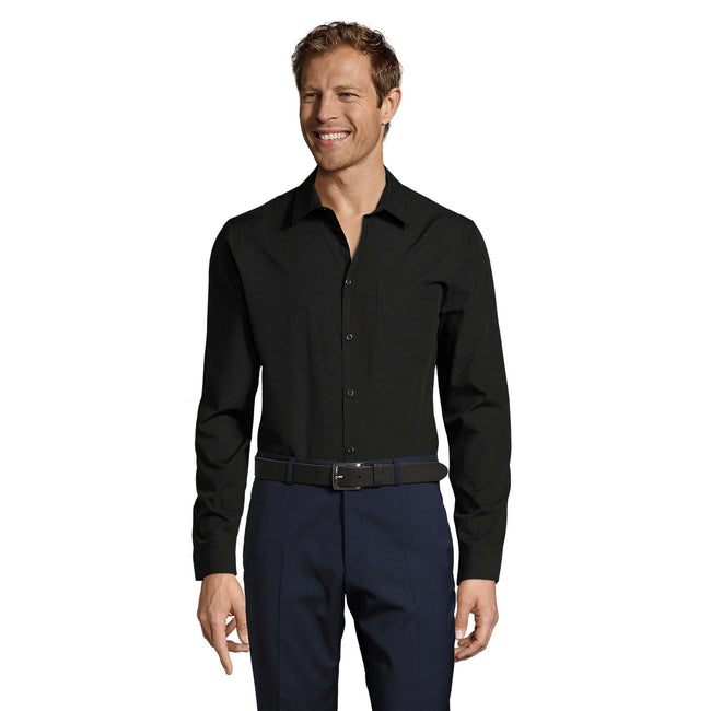 Black - Front - SOLS Mens Baltimore Fitted Shirt