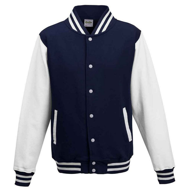 Oxford Navy-White - Front - Awdis Unisex Adult Polycotton Varsity Jacket