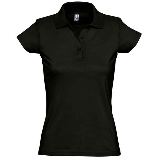 Deep Black - Front - SOLS Womens-Ladies Prescott Jersey Polo Shirt