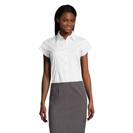 White - Front - SOLS Womens-Ladies Excess Stretch Short-Sleeved Blouse