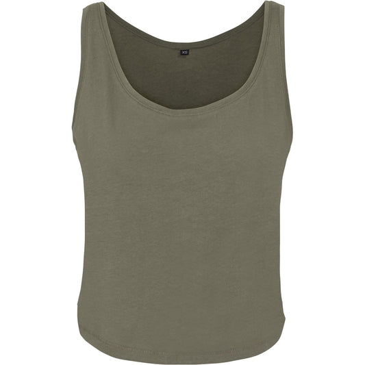 Olive - Front - Build Your Brand Womens-Ladies Oversized Tank Top