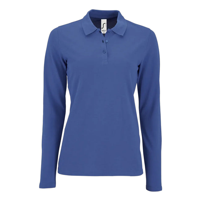 Royal Blue - Front - SOLS Womens-Ladies Perfect Pique Long-Sleeved Polo Shirt