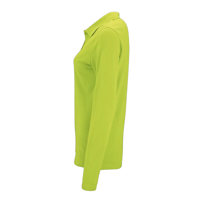 Apple Green - Side - SOLS Womens-Ladies Perfect Pique Long-Sleeved Polo Shirt