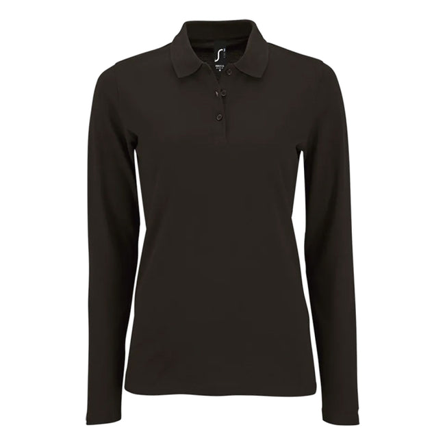 Black - Front - SOLS Womens-Ladies Perfect Pique Long-Sleeved Polo Shirt