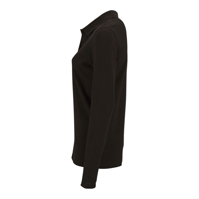 Black - Side - SOLS Womens-Ladies Perfect Pique Long-Sleeved Polo Shirt