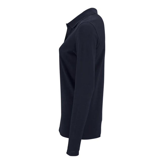 French Navy - Side - SOLS Womens-Ladies Perfect Pique Long-Sleeved Polo Shirt