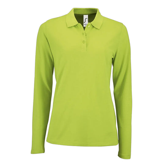 Apple Green - Front - SOLS Womens-Ladies Perfect Pique Long-Sleeved Polo Shirt
