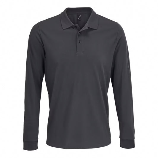 Dark Grey Solid - Front - SOLS Unisex Adult Polycotton Long-Sleeved Polo Shirt