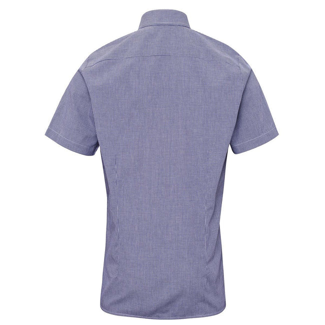 Navy-White - Back - Premier Mens Micro Gingham Check Cotton Short-Sleeved Shirt