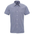 Navy-White - Front - Premier Mens Micro Gingham Check Cotton Short-Sleeved Shirt