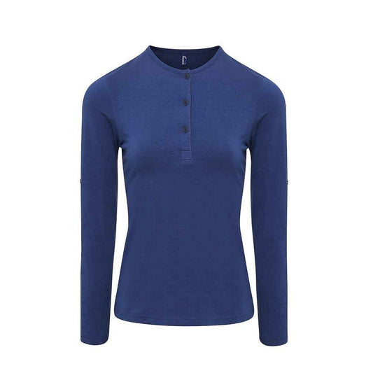 Indigo - Front - Premier Womens-Ladies Long John Roll Sleeve T-Shirt
