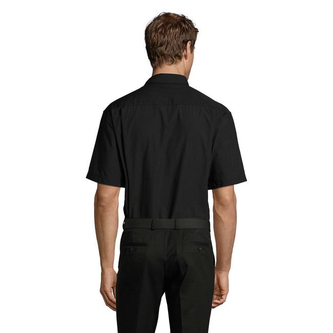 Black - Back - SOLS Mens Bristol Poplin Short-Sleeved Shirt