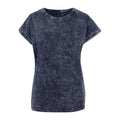 Indigo White - Front - Build Your Brand Womens-Ladies Acid Wash Extended Shoulder T-Shirt