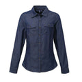 Indigo Denim - Front - Premier Womens-Ladies Denim Jean Style Stitching Shirt
