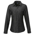 Black Denim - Front - Premier Womens-Ladies Denim Jean Style Stitching Shirt