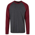 Charcoal-Cherry - Front - Build Your Brand Mens Contrast Raglan Long-Sleeved T-Shirt