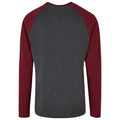 Charcoal-Cherry - Back - Build Your Brand Mens Contrast Raglan Long-Sleeved T-Shirt