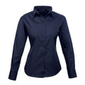Navy - Front - Premier Womens-Ladies Poplin Long-Sleeved Blouse